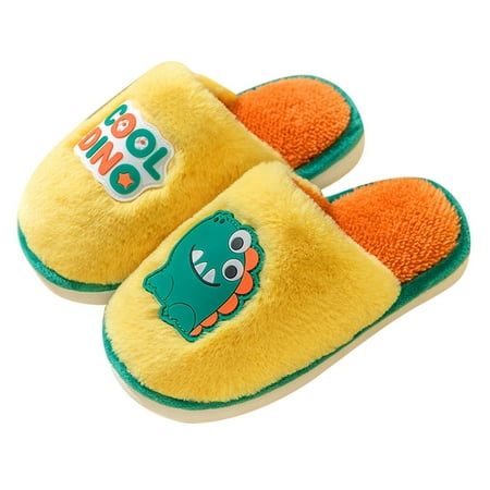 

Shoes For Kids Autumn And Winter Children Slippers Girls Boys Flat Non Slip Short Plush Warm Comfortable Cute Cartoon Dinosaur Pattern