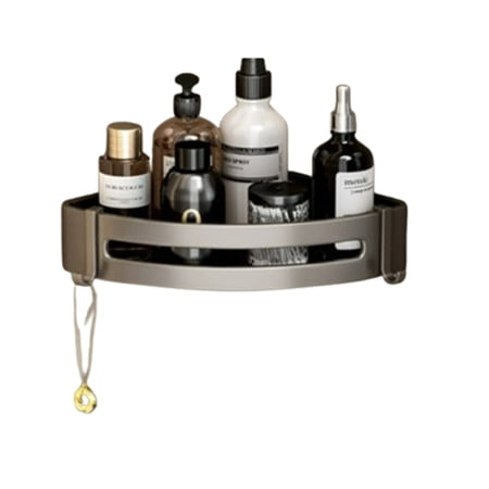 Djiypn Adhesive Shower Caddy 1 Pack Shower Shelves for Inside Shower No Drilling Aluminum Stick On Showers Organizer with Towel Bar & Hooks Removable Bathroom Shelf Storage Rack(Gray)