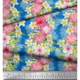 thumbnail image 2 of Soimoi Blue Polyester Crepe Fabric Leaves & Tropical Floral Watercolor Printed Craft Fabric by The Yard 42 Inch Wide, 2 of 3