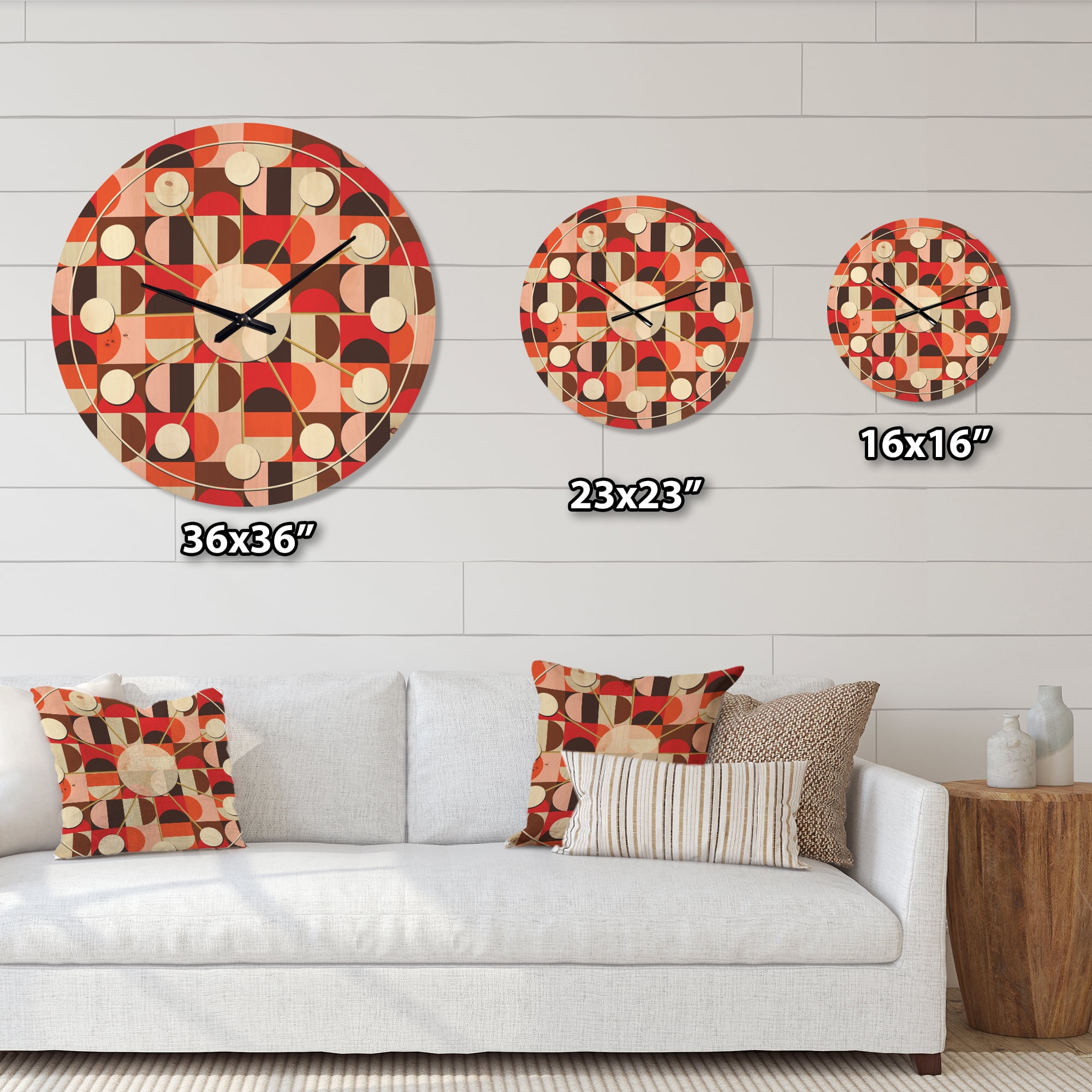 Designart 'Geometrical Retro Design XIII' Mid-Century Modern Wood Wall Clock