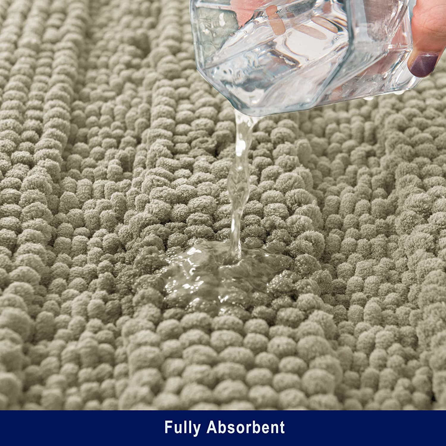 Subrtex Non-Slip Bathroom Rugs Chenille Soft Striped Plush Bath Mat (Taupe Brown, 20" x 32")