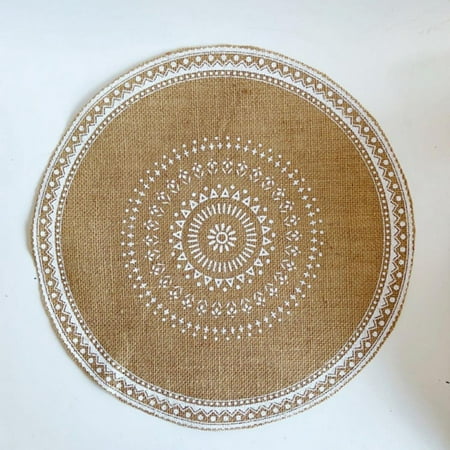 

Boho Round Placemat 15 Inch - Farmhouse Woven Jute Fringe Table Mats Set of 4 with Pompom Tassel Place Mat for Dining Room Kitchen Table Decor Tribal Folk