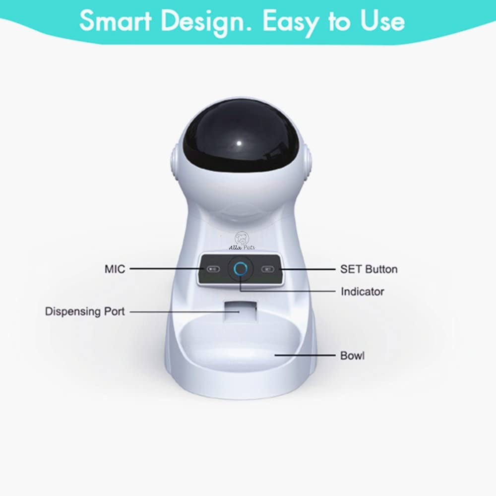 Alla Pets Dogs and Cats Feeder, Smart Automatic Pet Feeder Food Bowl Tank, Auto Pet Dry Food Dispenser 1~39 Portions Meal for Small and Large Pets (White)