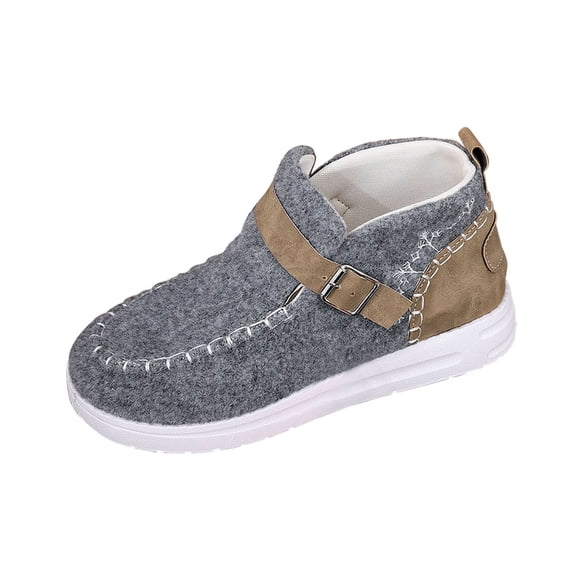 Xfvqtps Womens Ankle Boots Flat Shoes Winter Warm Comfortable Slip on Buckle Detail Casual Outdoor Cold Weather Gray