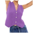 thumbnail image 4 of DuoJiaJ Womens V Neck Sweater Vest, Sleeveless Button Down Loose Tops Purple L, 4 of 5