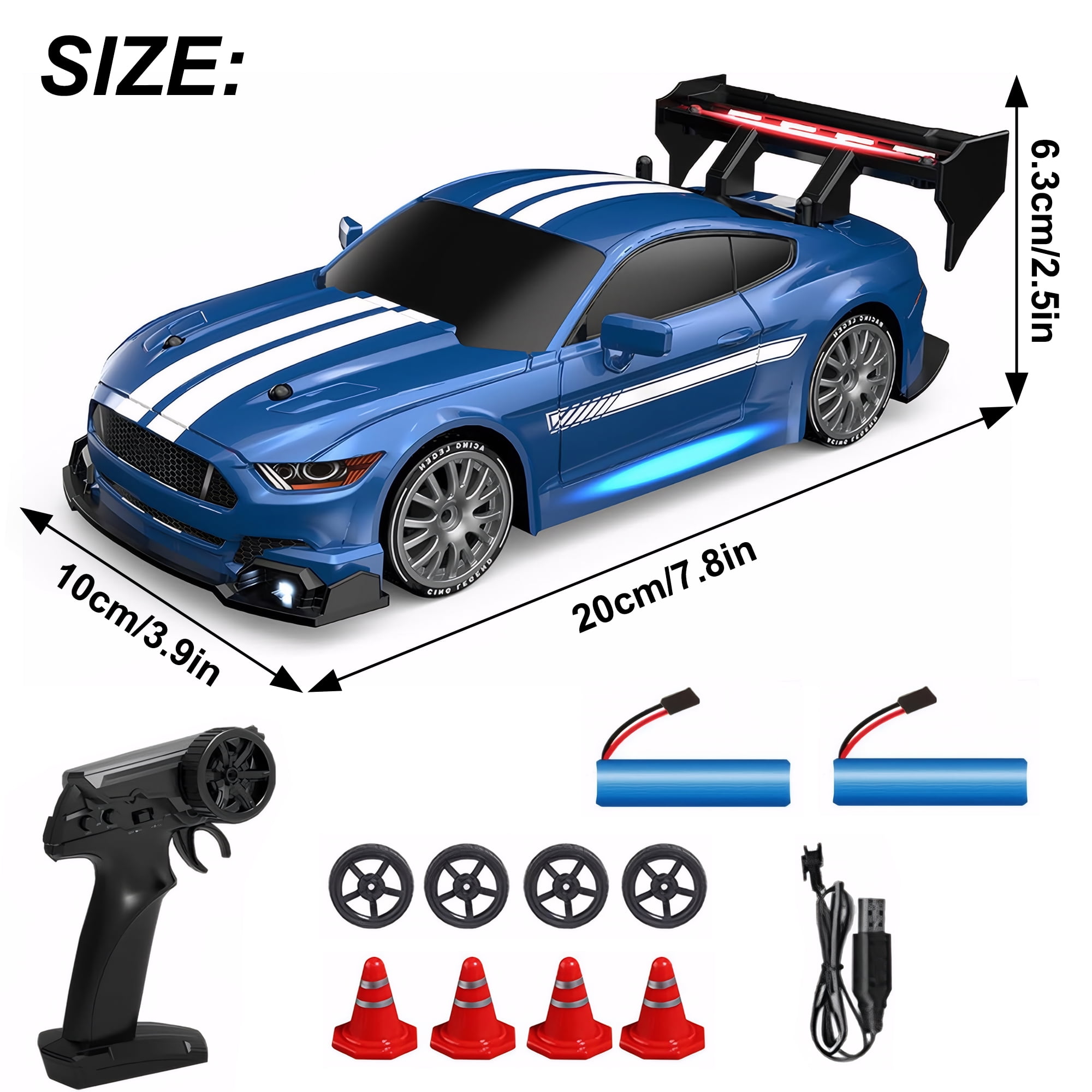 OMAKCOO RC Drift Car with LED Lights, 1:24 4WD 2.4GHz Remote Control Car (Blue)