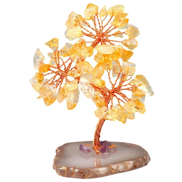 Figura de bonsái de cristal con árbol de piedras preciosas y base, adorno de amatista Amarillo