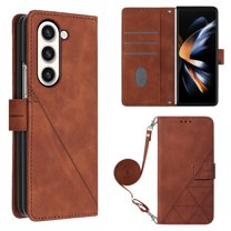 Crossbody Phone case for Samsung Galaxy Z Fold 5 case with Shoulder Strap Card Holder for Samsung Z Fold 5 Magnetic flip Wallet Cover Premium PU Leather with Credit Card Slot and Kickstand,
Brown