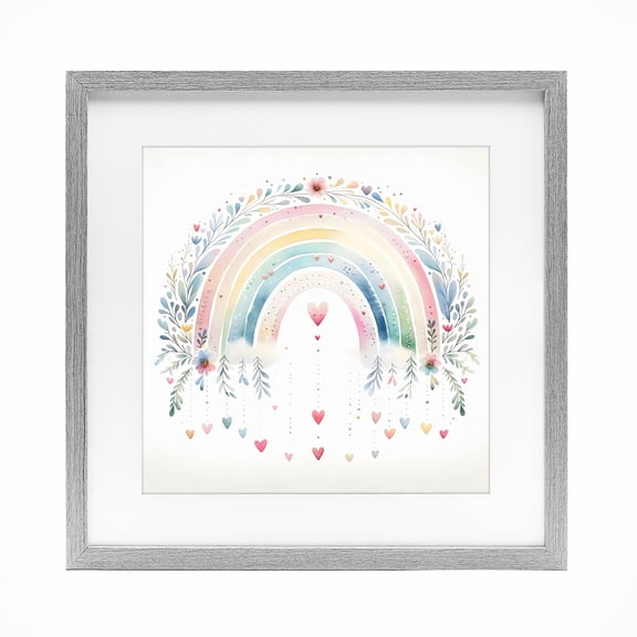 Stupell Industries Contemporary Rainbow with Hanging Hearts Gray Framed Print Under Glass, 13 x 13, by Creative Studio