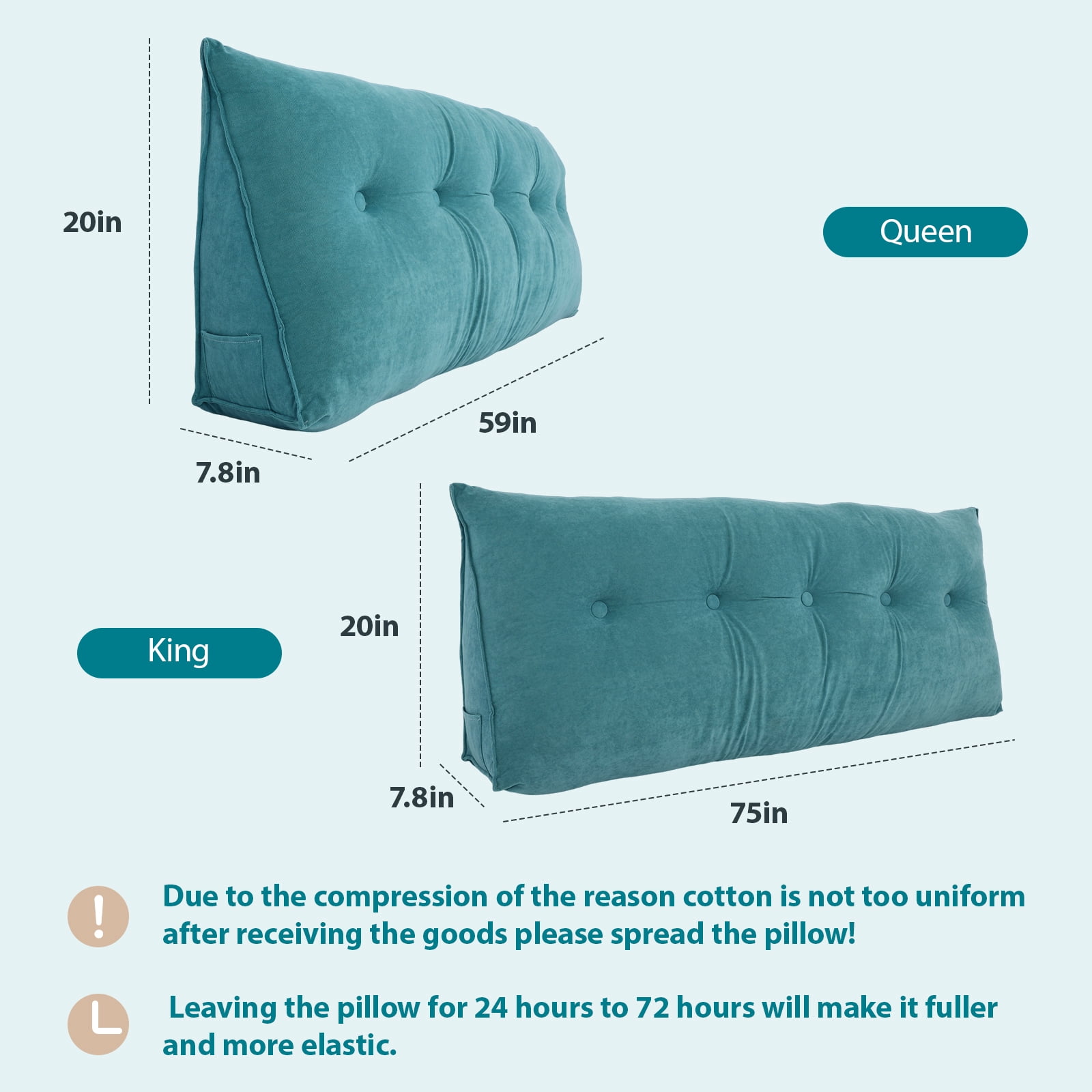 Wedge Pillow Headboard, Triangle Headboard Pillow for Bed, King, Green