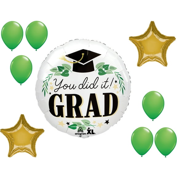 LOONBALLOON Graduation Grad Theme Balloon Set, Standard You Did It Satin Ivy Grad Balloon, Star and 6x Latex balloons
