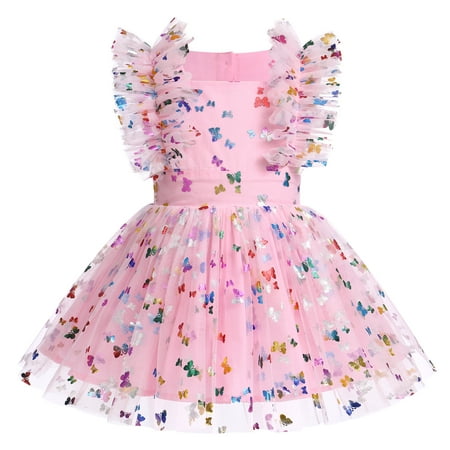 

IMEKIS Butterfly Birthday Outfit Girl Dress: My 1/2 1st 2nd Birthday Cake Smash Baby Halloween Princess Dresses Party Supplies Romper Fairy Tutu Skirt Newborn Photoshoot 12-18 Months Pink Butterfly