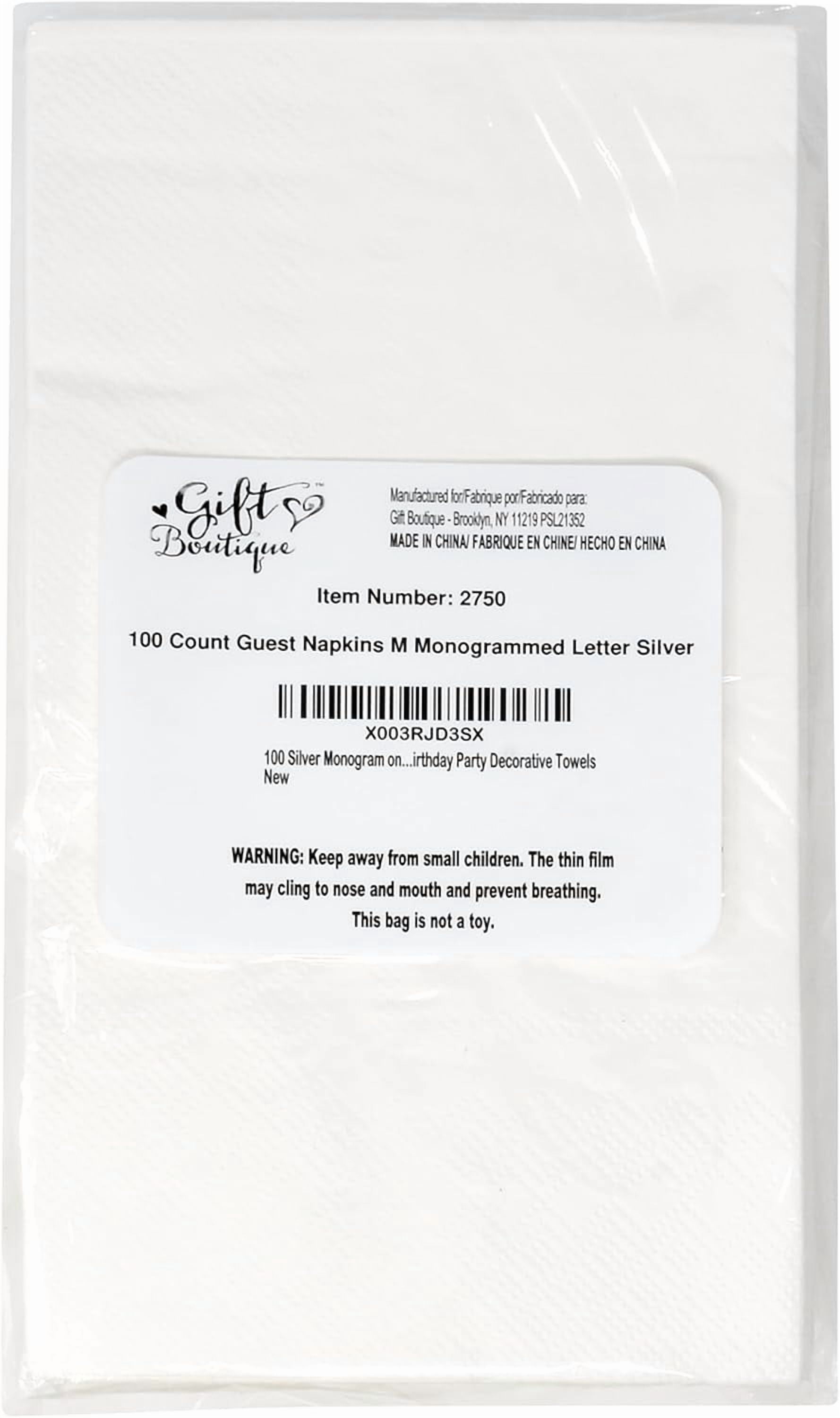 Gift Boutique 100 Silver Monogram on White Napkins