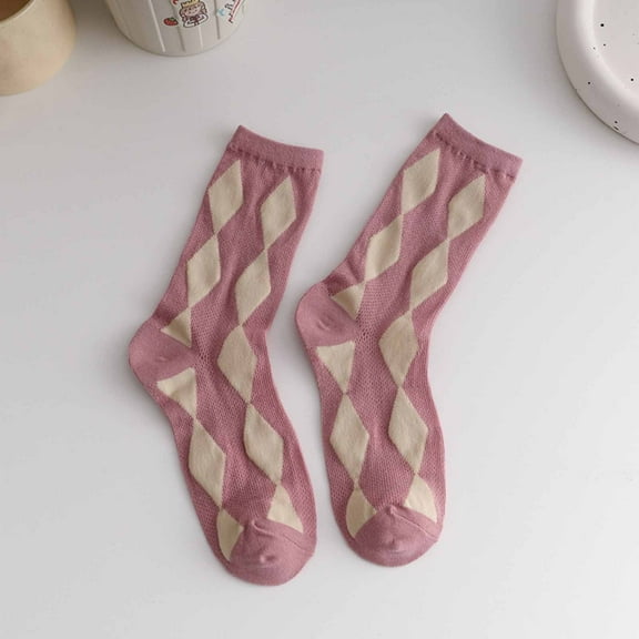 MSJUHEG Wool Socks,Crew Socks,Warm Socks,Ankle Socks,Fuzzy Socks,Medium Tube Thin Breathable Contrast Stack in Summer Pink One Size