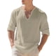 thumbnail image 2 of pstuiky manga larga de hombre, Top informal holgado de color liso con medio botón, mangas largas y cuello redondo para hombre Tops de talla grande para hombre xl, 2 of 6