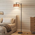 thumbnail image 5 of SUNMORY Rattan Floor Lamps, Boho Standing Lamps with Rattan & Linen Double Shades, Arc Lamp Floor with 12W Bulb, Foot Switch, Bohemian Floor Lamps for for Living Room, Bedroom, Study Room, 5 of 11