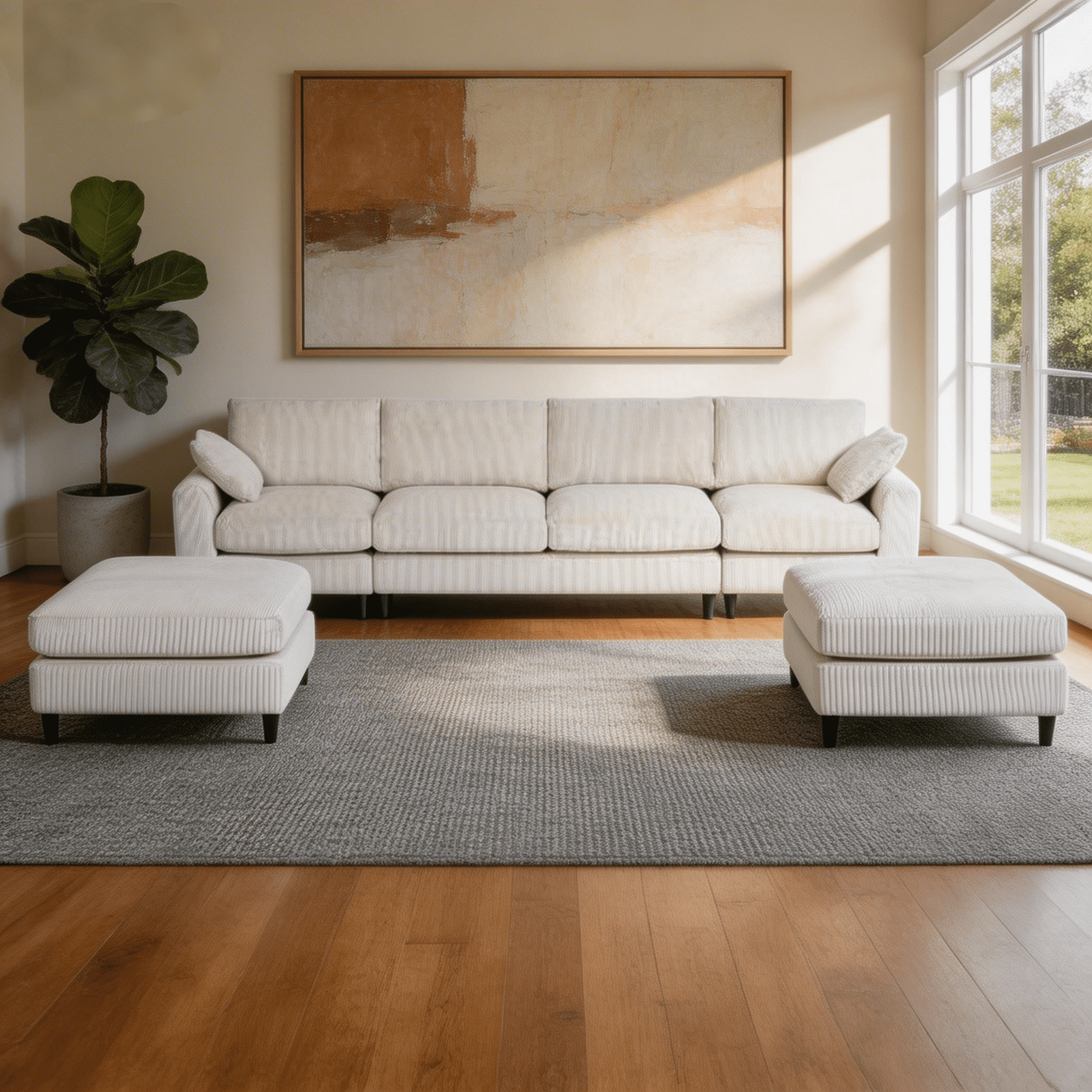 BSHTI Modern 6-Seat Corduroy Modular Sectional, U-Shape Convertible Couch with Ottoman, with Adjustable Head Pillows and Storage Pockets, Beige