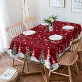 thumbnail image 1 of Christmas Tablecloth Rectangle/Oval Xmas Tree Snowman and Snowflake Red Table Cloth Outdoor Waterproof Christmas Tablecloths for Party Picnic Indoor Table Cover for Dining/Kitchen 60x102inch, 1 of 5