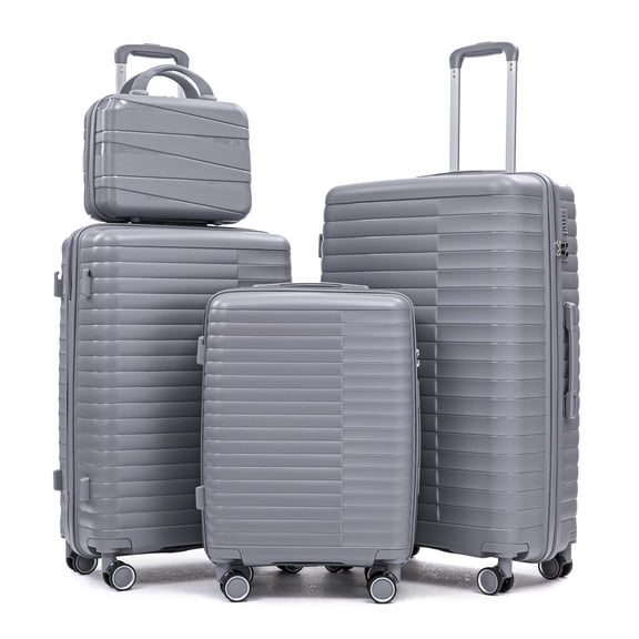 4-Piece Luggage Set PP Hardside Spinner Wheels, 14"/20"/24"/28" Suitcase with TSA Lock, Iron Pull Rod Carry On Luggage Set, Cosmetic Case Included