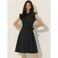 thumbnail image 3 of DARING DIVA Ruffled Sleeve Button Down Belted Knee Length Shirt Dress S Black, 3 of 6