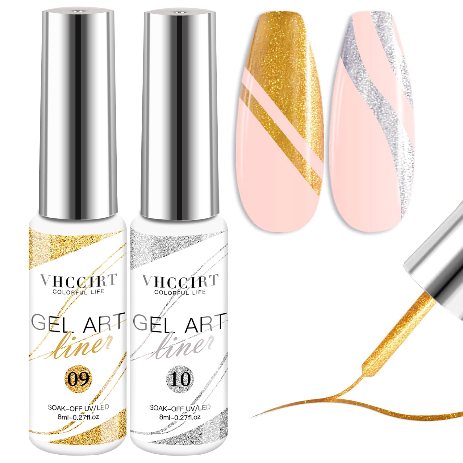 POP CLOSETS Gel Liner Nail Art Silver Gold Glitter Nail Design Polish