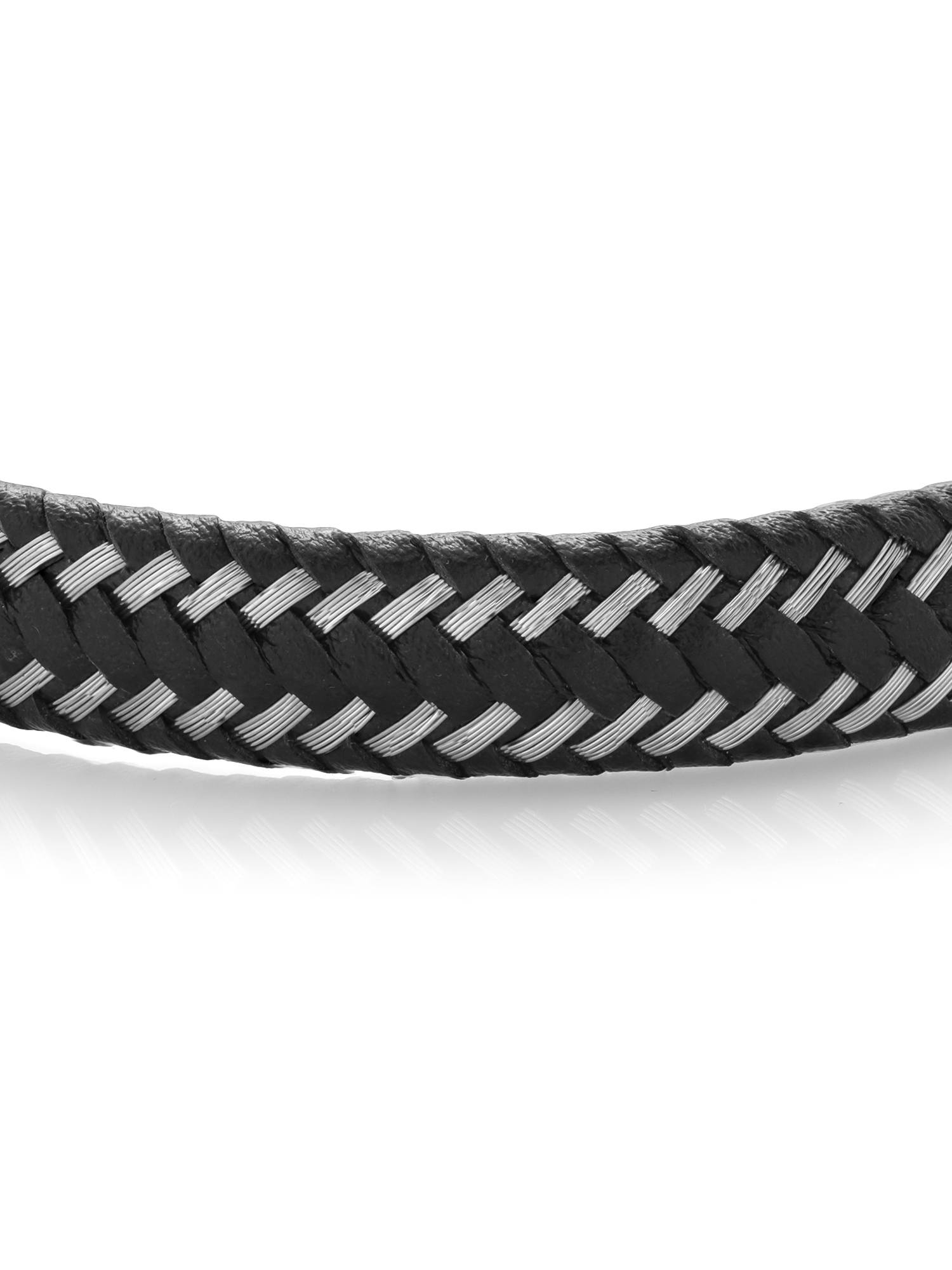 Gem Stone King Stainless Steel and Black Leather Bracelet for Men | 8.5 inch | 11mm Width | Secure Clasp