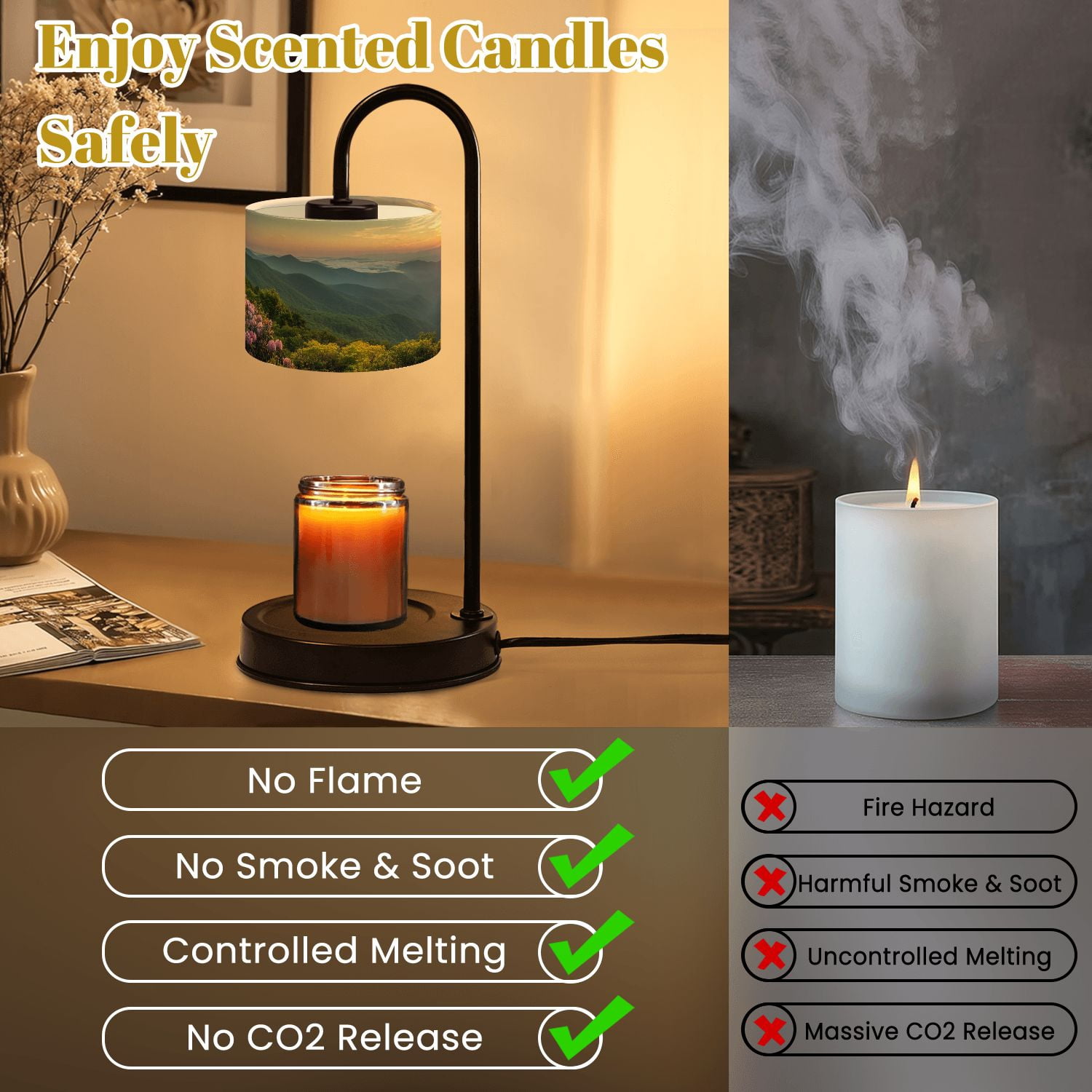 Candle Warmer Lamp with Timer Dimmer Dawn breaks Blue Ridge Mountains Candle Lamp Warmer for Jar Candle with 4 Bulbs Gifts for Women House Warming Gifts