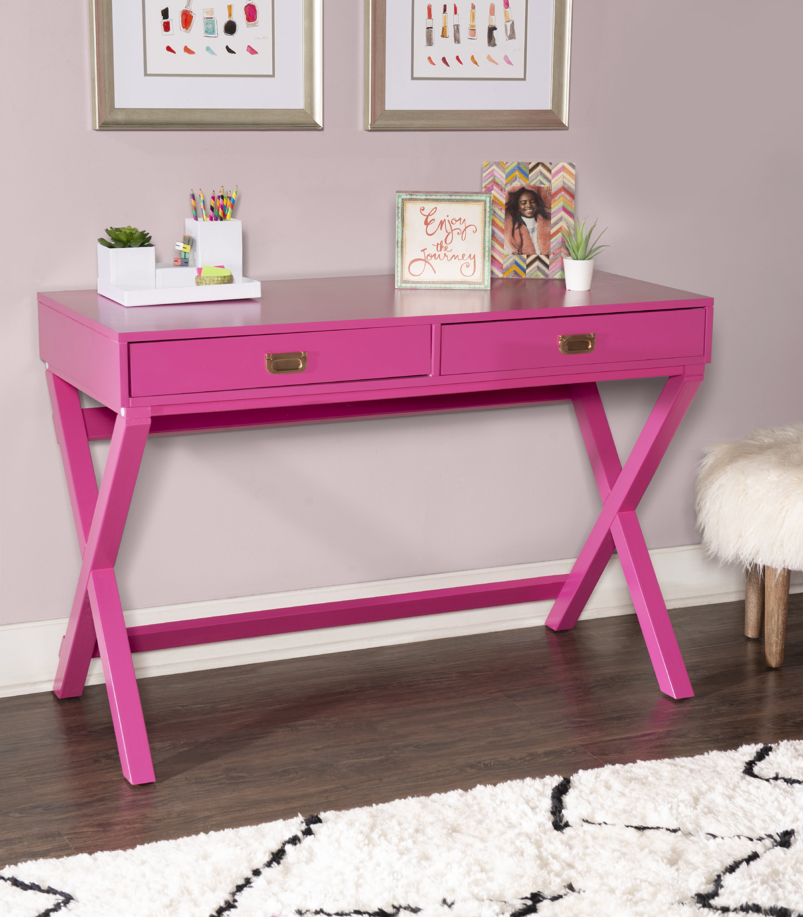 Linon Paige Writing Desk White 2 Drawers 30 inches Tall