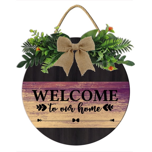 Funny Welcome Wooden Hanging Sign Plaque,Welcome To Our Home Wood Hanger Wreaths Round Wood Wreaths Wall Hanging Outdoor, Farmhouse Living Room Home Decor All Seasons Holiday 11 inches