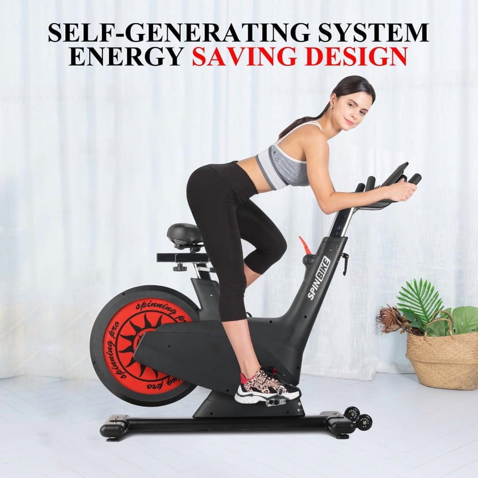 Towallmark Exercise Bike, Self Powered Indoor Cycling Bike With 32-Level Magnetic Resistance, 350 LbS Capacity Stationary Bike, Adjustable Seat Handlebars, Silent Belt Drive Fitness Bike