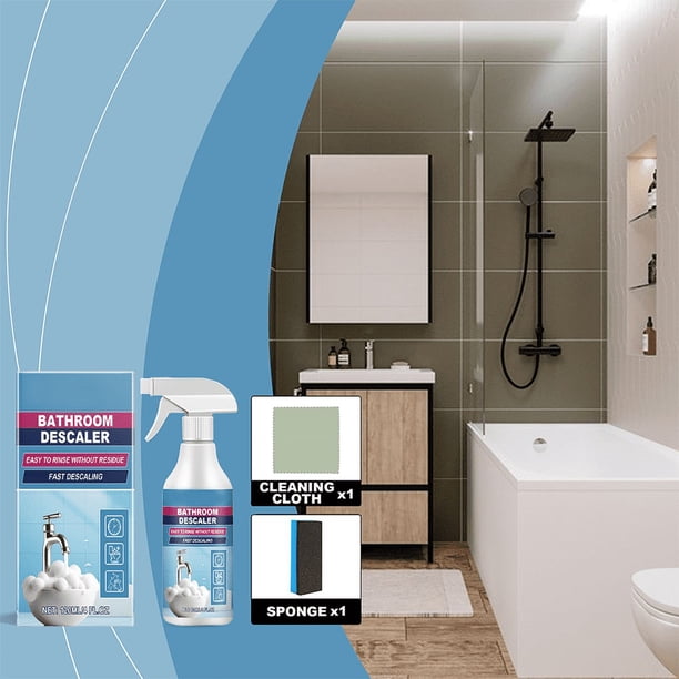 Limpiador y desincrustante espumoso para baños - 120 ml para azulejos, vidrio, grifos y bañeras - Elimina suciedad, manchas y restos de jabón - Seguro para superficies - Incluye paño de