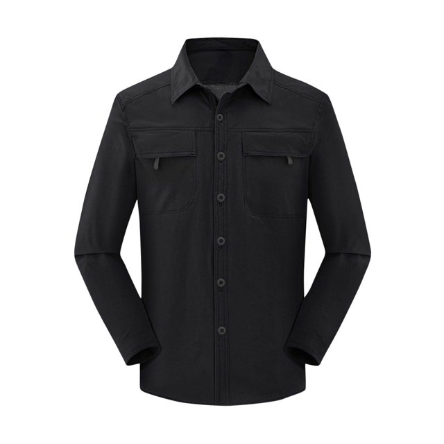 Blusa y camisa de manga larga con cuello vuelto para hombre, estilo casual, color liso, bolsillos cargo, botones y cremallera, blusa de manga larga con cuello vuelto, blusa de poliéster para hombre