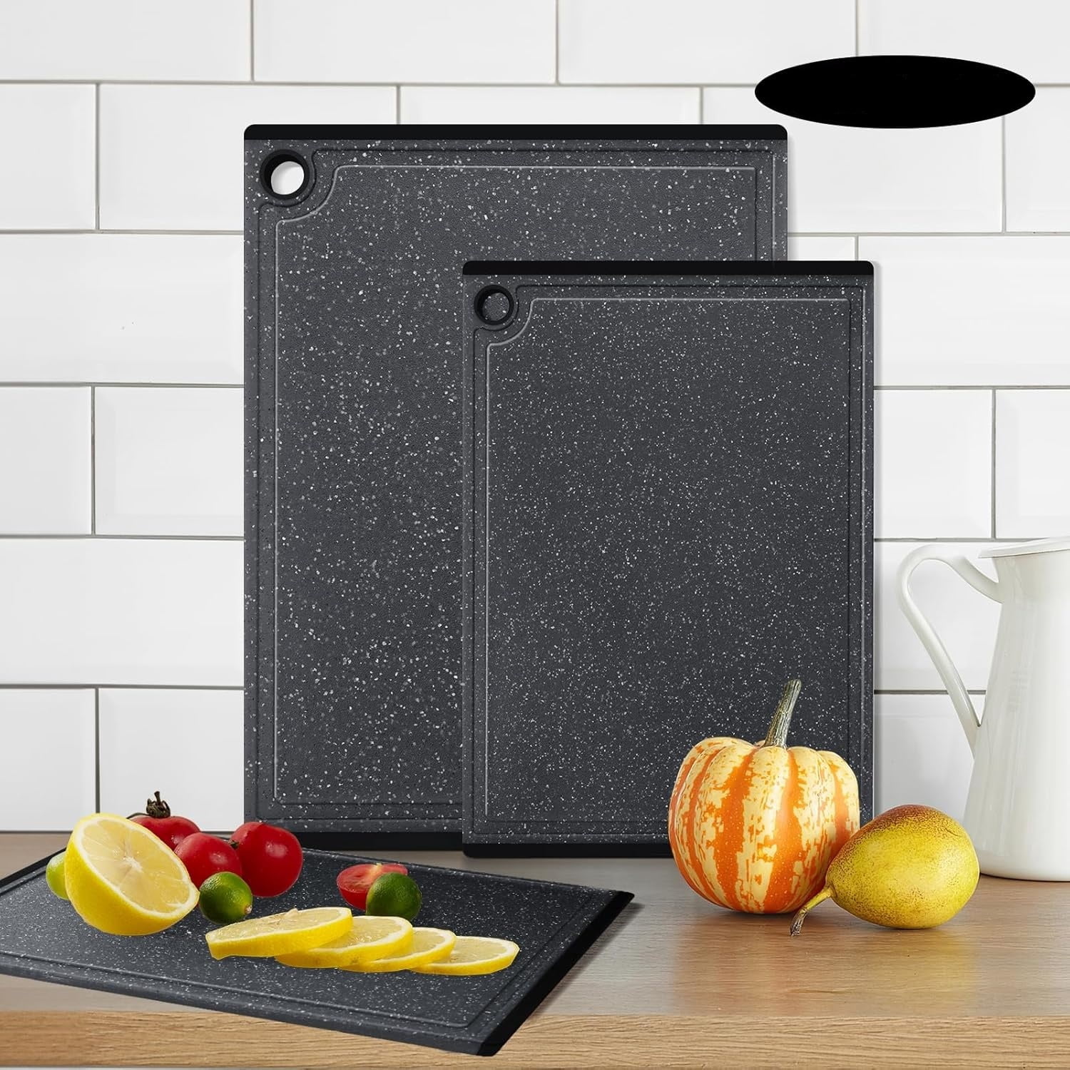 Plastic Cutting Boards for Kitchen, 3-Piece Large Cutting Board Set Dishwasher Safe Chopping Boards with Non-slip Feet and Juice Grooves