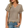thumbnail image 2 of QUNYINEY Shirts for Women Striped V Neck Casual Short Sleeve Tops Pullover Loose Going Out Shirts, 2 of 5