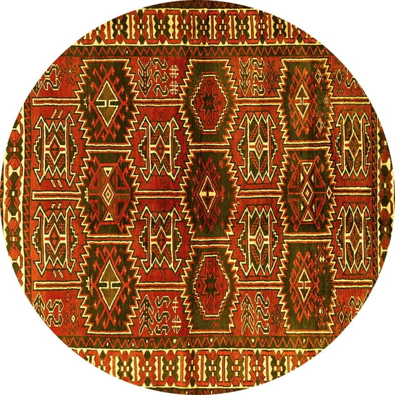 Ahgly Company Machine Washable Indoor Round Persian Yellow Traditional Area Rugs, 6' Round