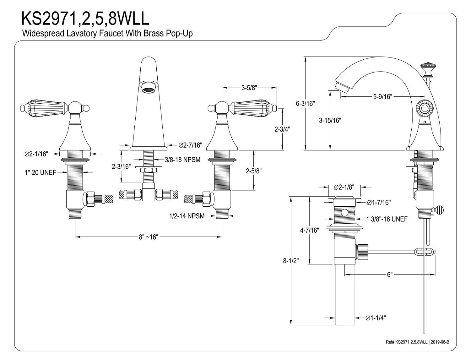 kingston brass ks2972wll wilshire widespread lavatory faucet with crystal lever handle polished brass