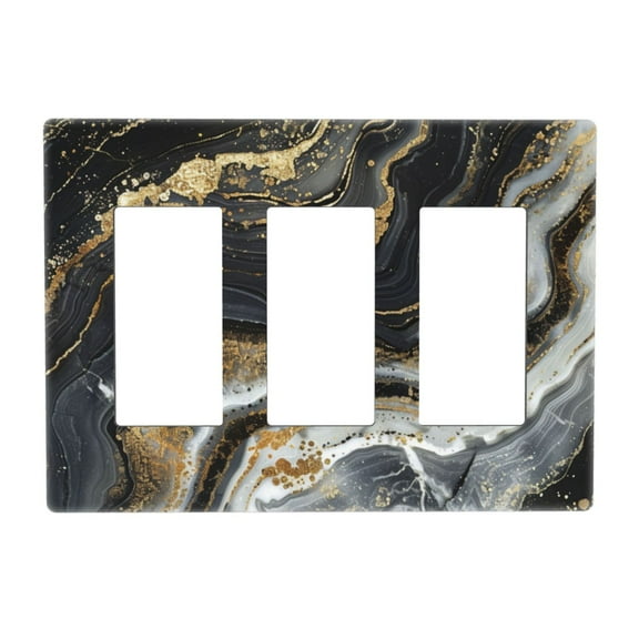 Marble Pattern Black Gold Switch Cover Decorative Wall Plate 3-Gang Screwless Standard Size
