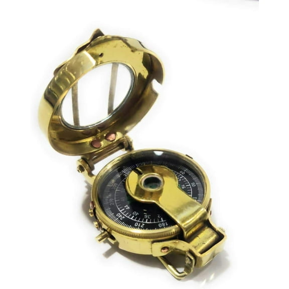 Vintage Old Style Military Engineers Compass Nautical Pocket Shiny Brass