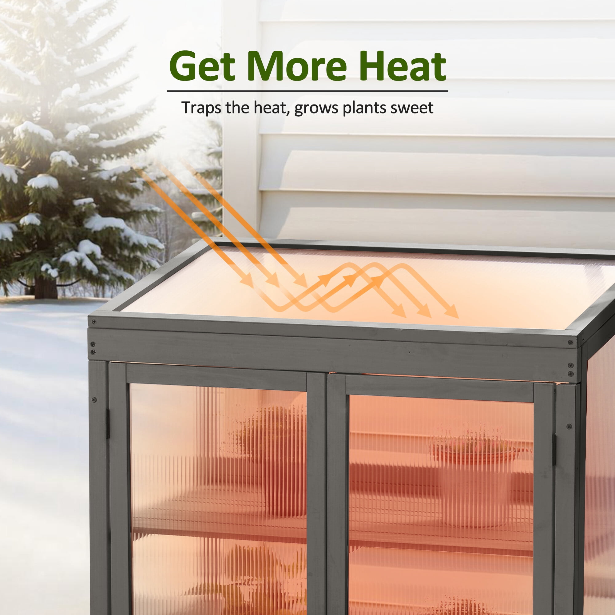 MCombo Greenhouse Wooden Cold Frame Greenhouse, Garden Portable Mini Greenhouse Cabinet, Raised Flower Planter Shelf Protection 0760