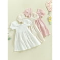 thumbnail image 3 of BemeyourBBs Toddler Baby Girl Summer Smocked Dress Little Girls Princess Birthday Baptism Wedding Party Dress Solid Color Short Puff Sleeve Square Neck A-line Dresses, 3 of 9