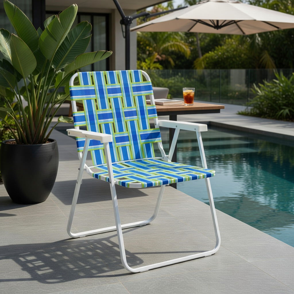 Hommoo 6-Pack Folding Beach Chairs for Camping, Lawn & Outdoor Use, Heavy-Duty Steel Frame, Fade-Resistant PE Webbing, Portable & Easy Setup, Blue