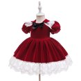 thumbnail image 5 of lsirc Girl Velvet Dress - Christmas Burgundy Pageant Dress Midi Length with White Lace Short Sleeve Party Gown Dresses, Red, 18-24 Months, 5 of 9