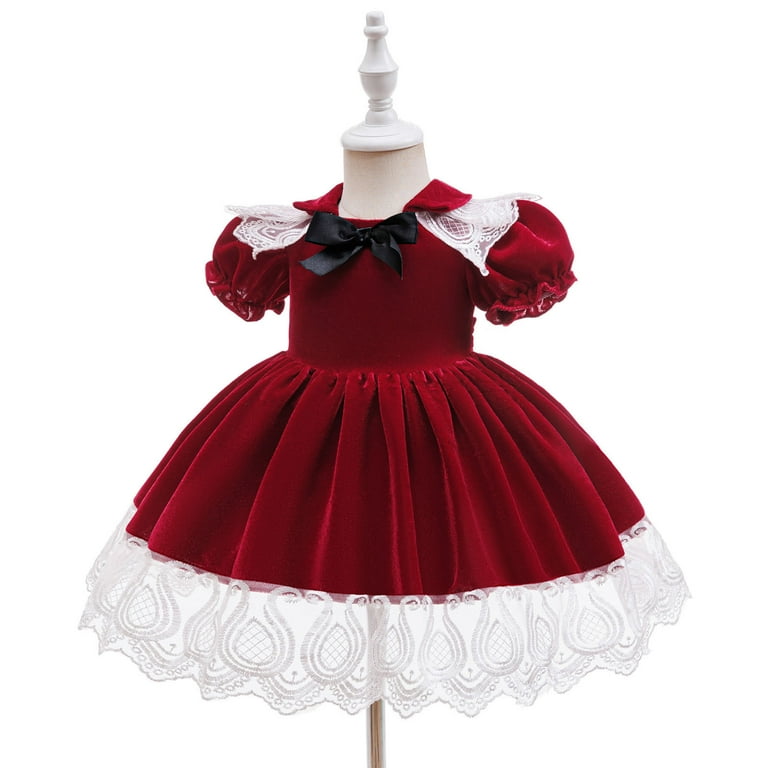 navy blue dress for baby girl Wuxian Girls Winter Dress Short Sleeve Plaid Lace Trim Puff Sleeve  Embroidery Ruffler Back Bow Mesh Pageant Princess Tutu Dress Wedding Xmas  Party