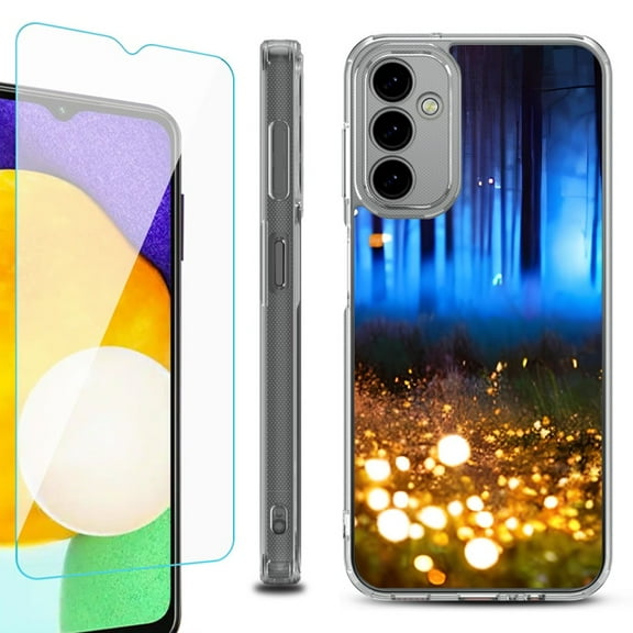 Shockproof Bumper Phone Case for Samsung Galaxy A14 5G, with Tempered Glass Screen Protector, by OneToughShield ® - Fireflies