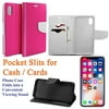 "for 5.8"" Apple iPhone 10 X case iphoneX Case Phone Case Leathery Texture Hybrid Wallet Kick Stand Pouch Card Pocket Purse Screen Flip Cover Pink White"