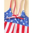 thumbnail image 6 of Seyurigaoka Toddler Baby Girl Independence Day Outfit Summer One Piece Strap Halter Outfit Striped Print Ribbed Bell Bottom Romper Jumpsuit, 6 of 8