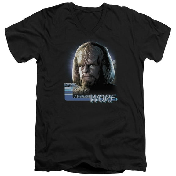 Star Trek Tng Worf Adult V-Neck T-Shirt Black