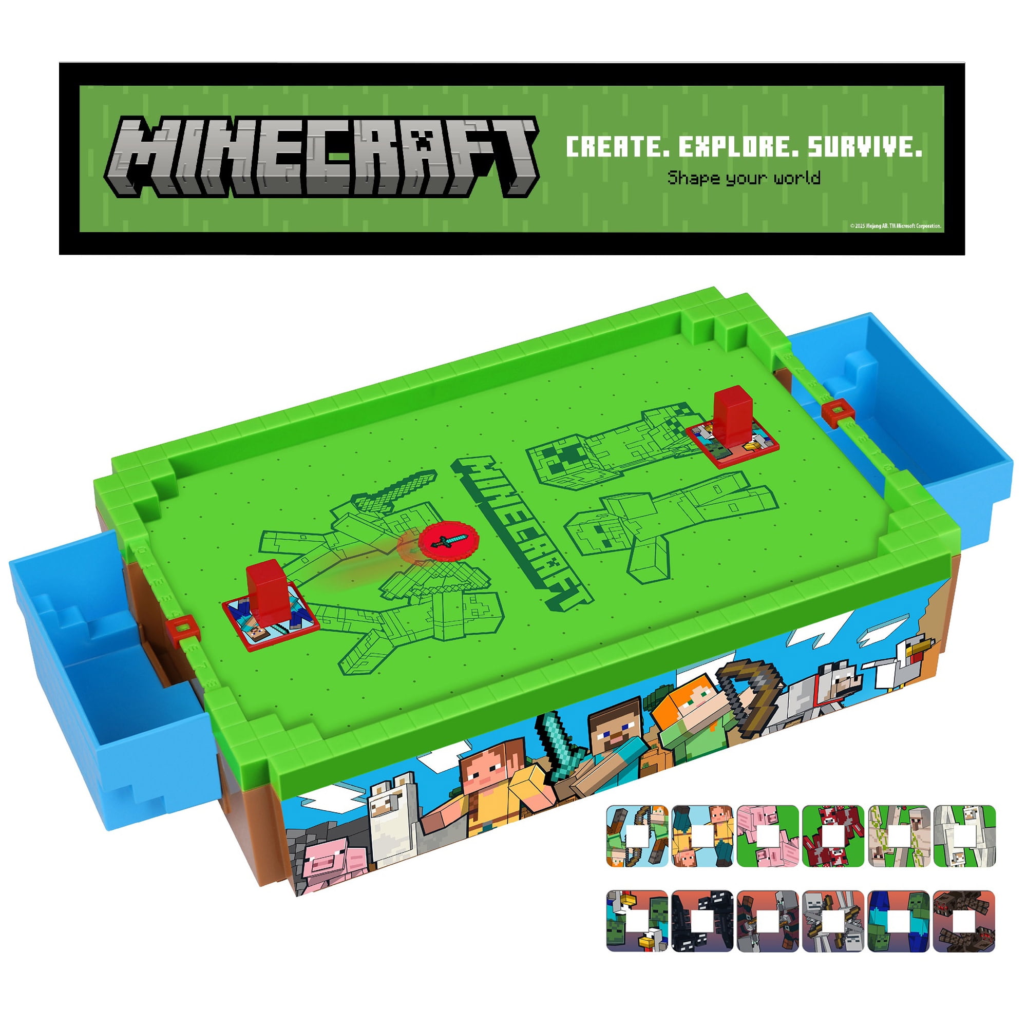 Minecraft: Mini Arcade Air Hockey - Overworld - 14" Motorized Tabletop Game, Iconic Sounds, Customizable Pushers, Licensed, Adults- Kids 3+, 2 Players