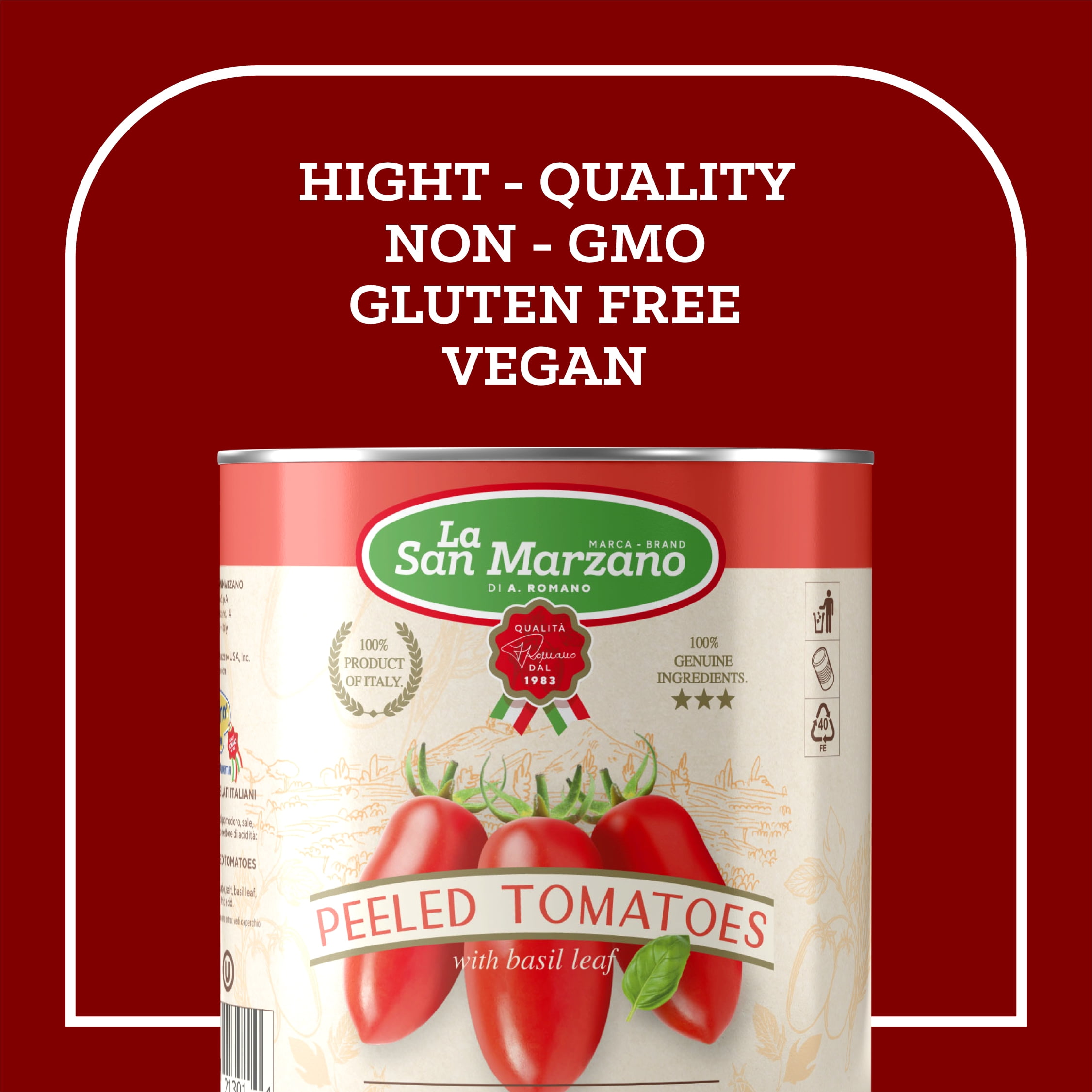 La San Marzano Italian Whole Peeled Tomatoes in Puree with Basil 28oz can (Pack of 6)