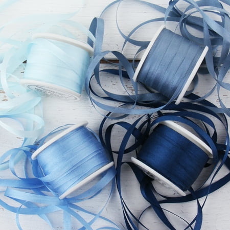 Dupioni Silk Ribbon Threadart 4mm Silk Ribbon Set - Blue Shades - Four Spool Collection - 100% Pure Silk Ribbon - 10m (11yd) Spools - 44 Yards of Ribbon ()